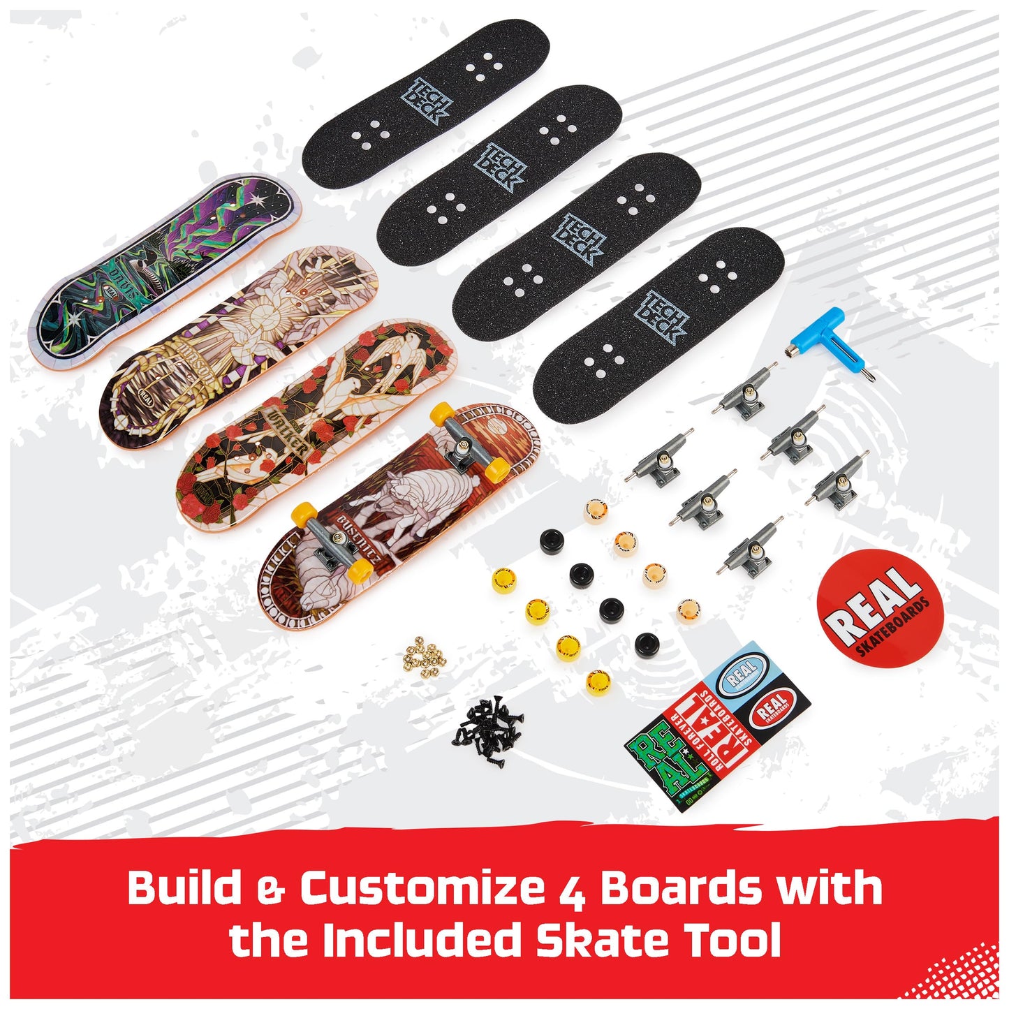 Tech Deck, Ultra Dlx Fingerboard 4-Pack, Real Skateboards, Collectible And Customizable Mini Skateboards, Kids Toys For Ages 6 And Up