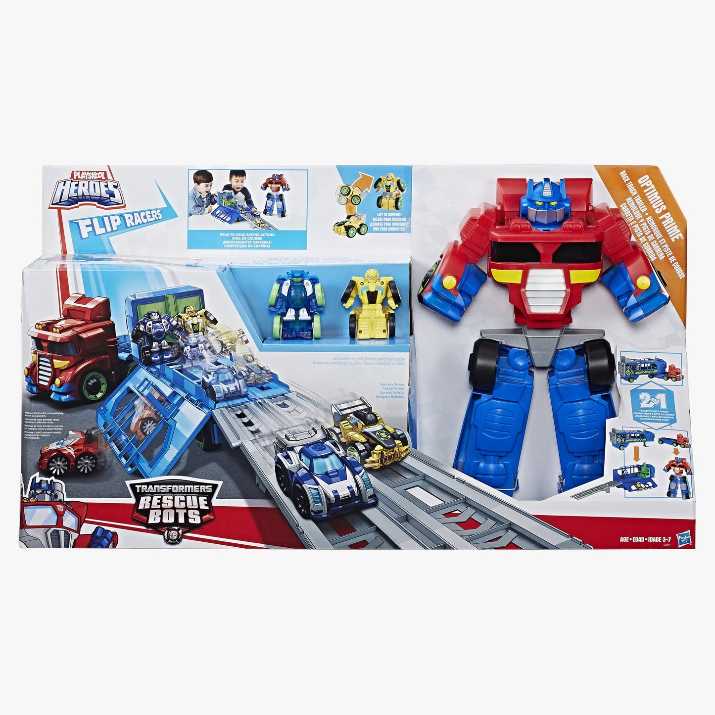Playskool Heroes Transformers Flip Racers Optimus Prime Race Track Trailer, Model C0247, Plastic