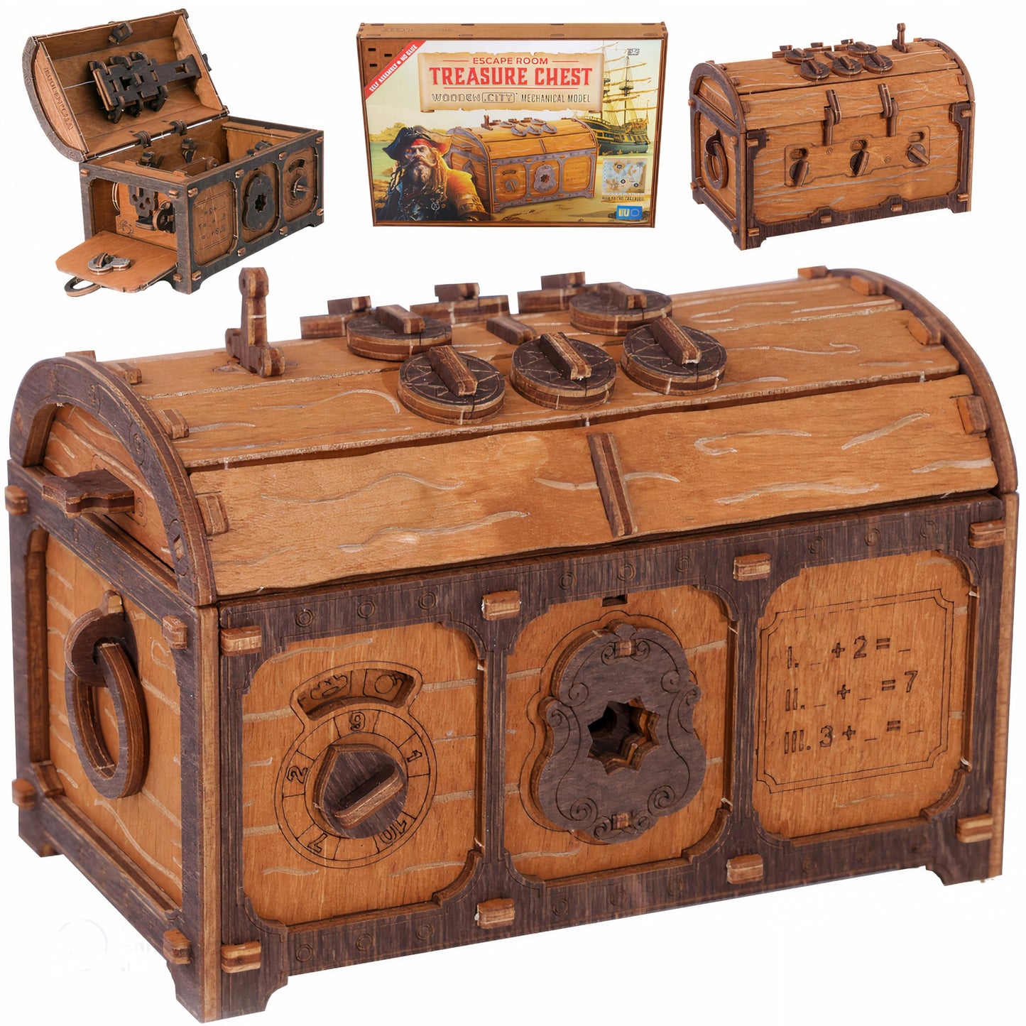 WOODEN.CITY Treasure Chest Escape Room in a Box - Hard Puzzle Box for mature-themeds Wooden Kit - Clue Box Escape Puzzle - 3D Escape Room Puzzles - Wooden Mechanical Puzzles for mature-themeds - Pirates Puzzle Box
