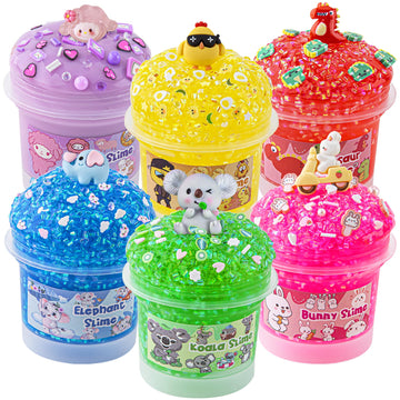 6 Pack Animal Slime Kit, 20 Fl Oz Bingsu Slime For Kids, Good Stretchy & Non-Sticky Crunchy Slime Pack Sensory Toys, Slime Party