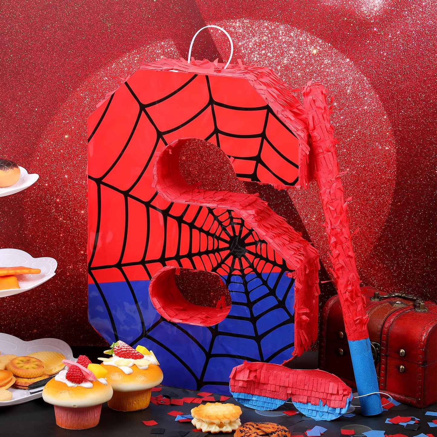 Simgoing Number 6 Spider Web Piata Bundle with Blindfold Small Piata Birthday Party Decoration for Mexican Fiesta Cinco De Mayo