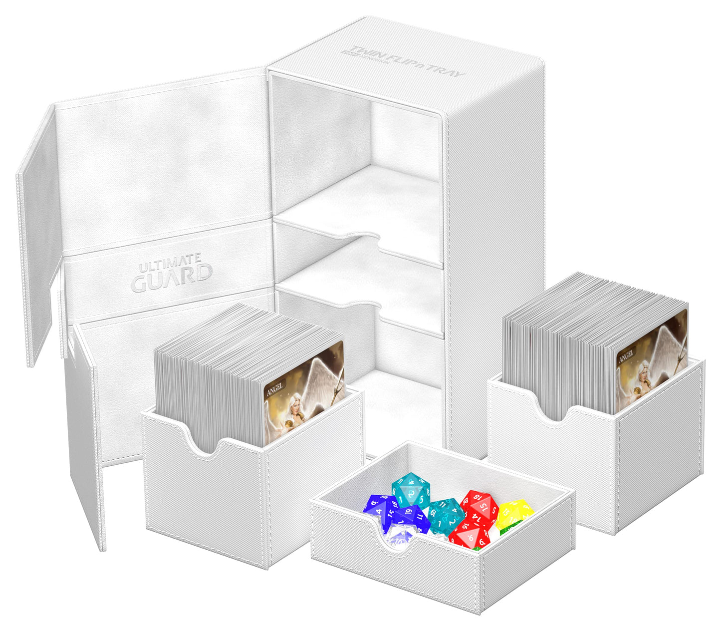 Ultimate Guard Twin Flip'n'Tray 200+, Deck Case for 200 Double-Sleeved TCG Cards + Dice Tray, White, Independent Magnetic Closur