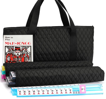 Mose Cafolo American Mahjong Game Set - 166 Premium Tiles, Black Quilted Bag, 20"x9"x5", Includes Racks & Pushers, English Manual