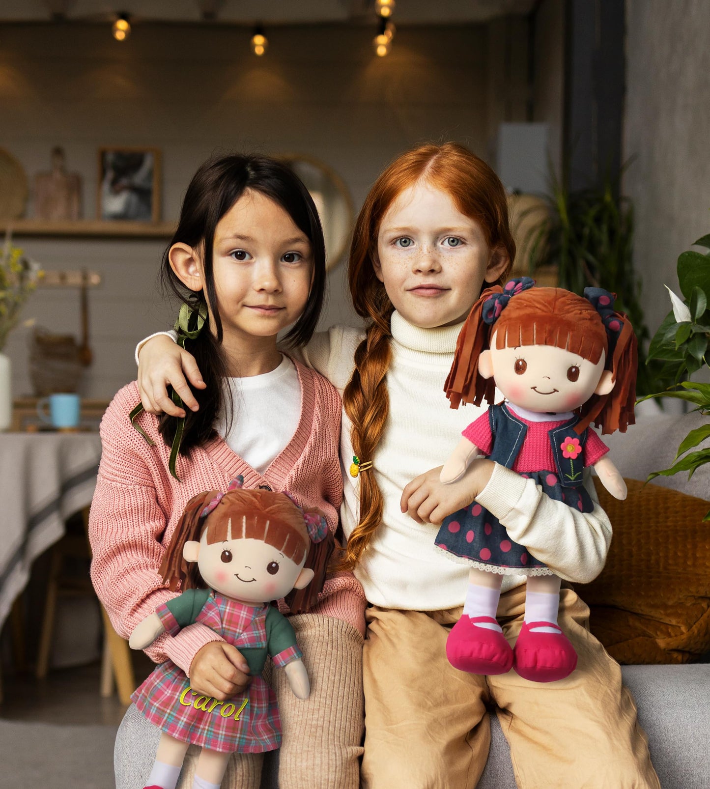 Personalized Rag Dolls for Girls - Custom 16 Inches Soft Plush Snuggle Baby Doll for Toddlers Stuffed Toys - Muecas de Trapo Personalizadas para Nias - Gray Striped Dress with Cardigan