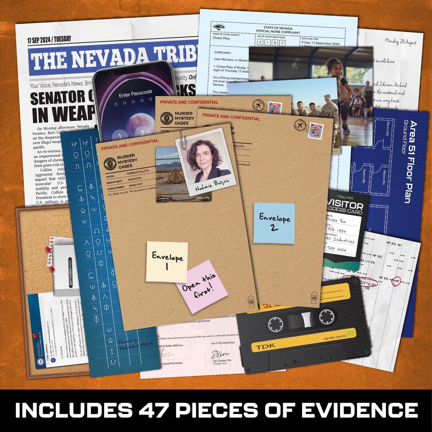 Lucky Egg MMC Death at Area 51 Murder Mystery Game – 1-10 Players, 47 Evidence Pieces, 150 Min Gameplay, Model LE39, Plastic, 25.5x36 cm