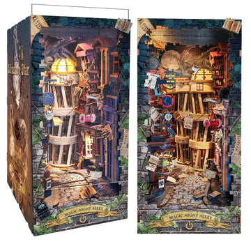 CRIOLPO Book Nook Kit-DIY Doll House Wooden Miniature House Kit, Book Nook Miniature Kit for Adults Teens, 3D Wooden Puzzle Book