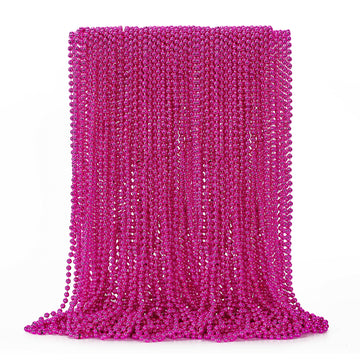 50Pcs Bead Necklace, Metallic Mardi Gras Pink Bead Necklace, 33'' Mardi Gras Round Beaded Necklace, Festival Parade Throw For Br