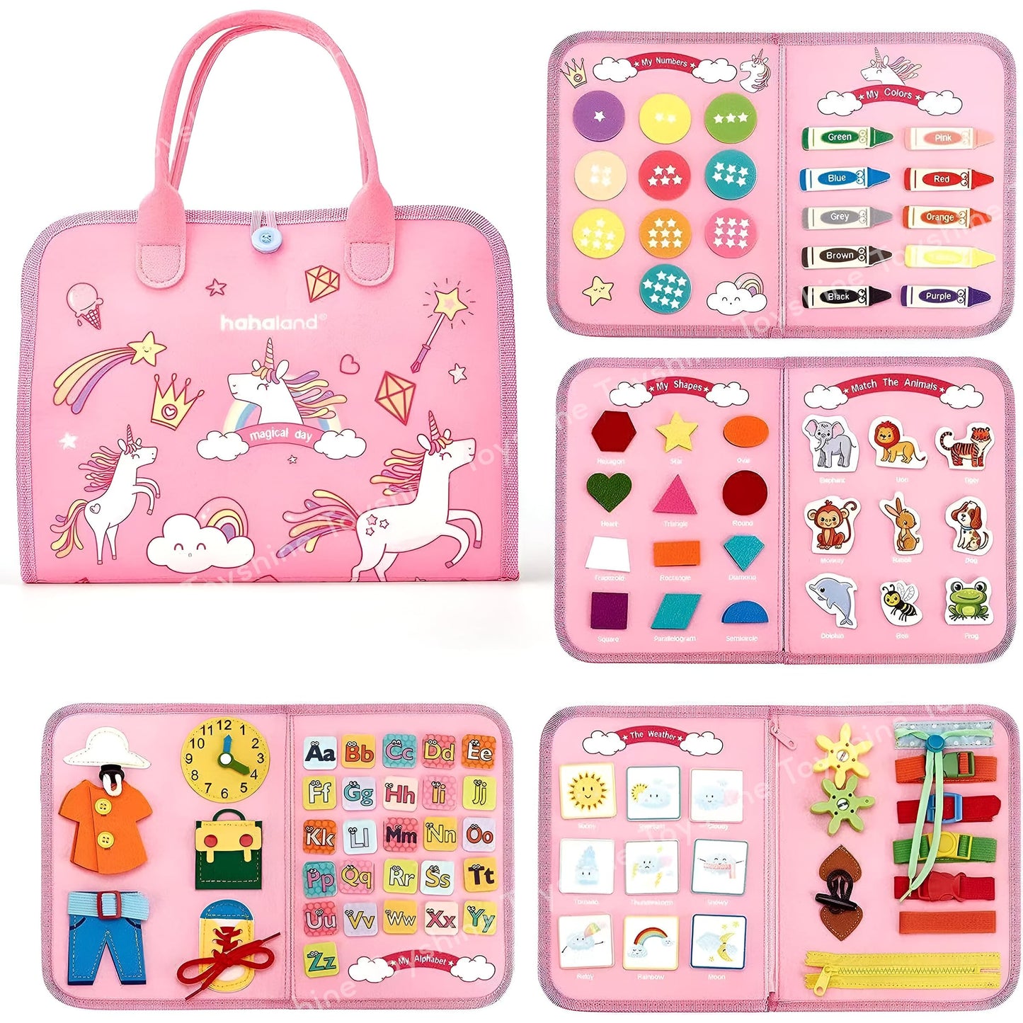 Toyshine Unicorn Theme Multi Activity Busy Board Early Educational Montessori Toys For Kids Toddlers Developing Fine Motor Skill