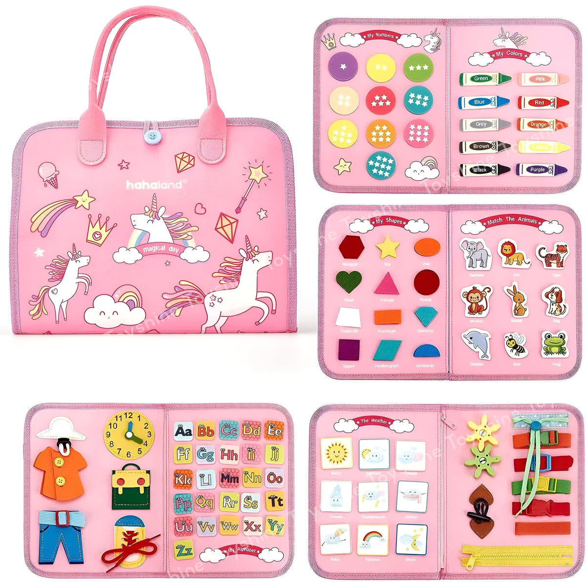 Toyshine Unicorn Theme Multi Activity Busy Board Early Educational Montessori Toys For Kids Toddlers Developing Fine Motor Skill