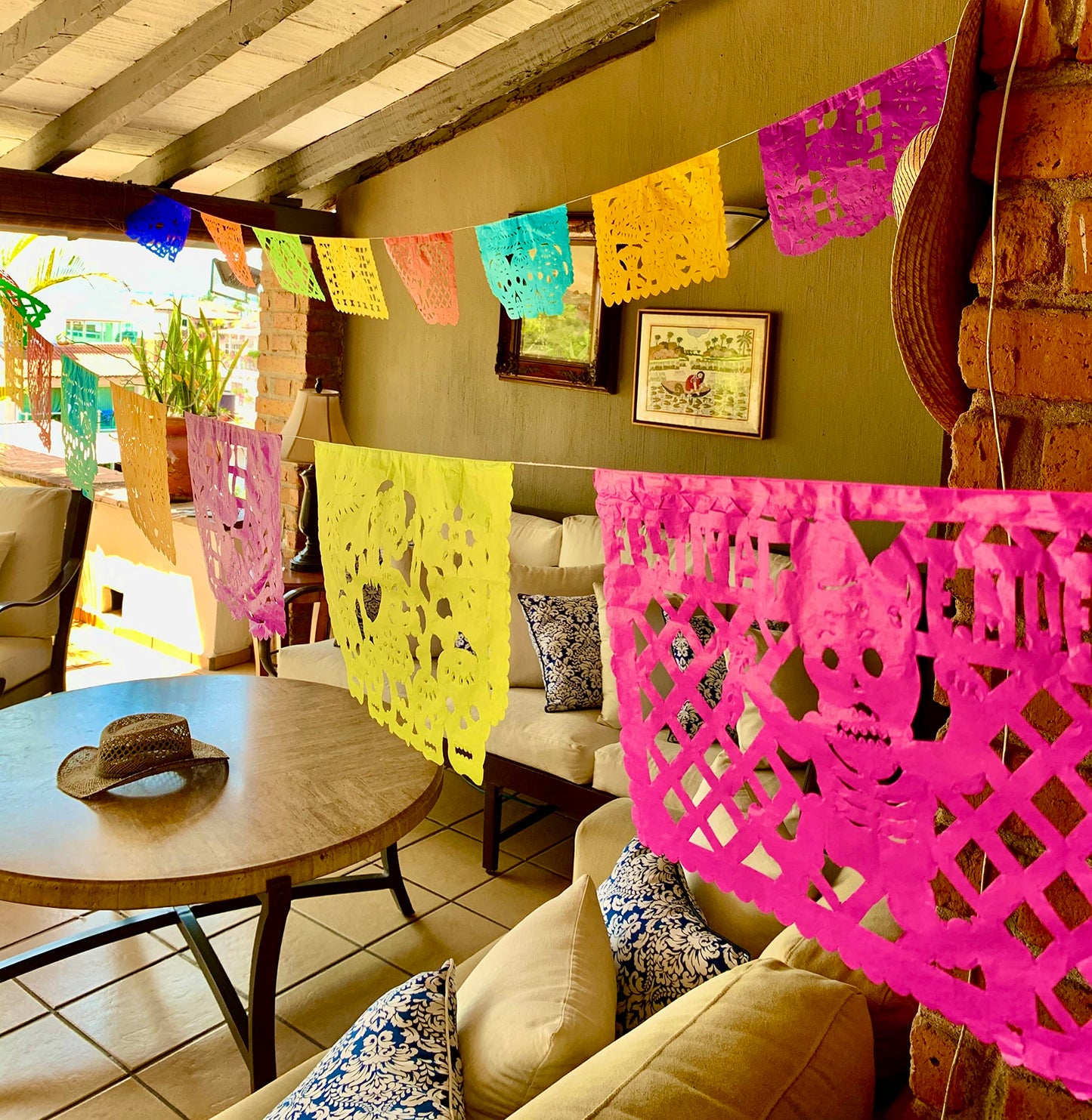 Day of The Dead Mexican Party Decorations - Dia de Los Muertos Papel Picado Tissue Paper Banner Set (12.5 Ft x 4, 50 Ft Total) H