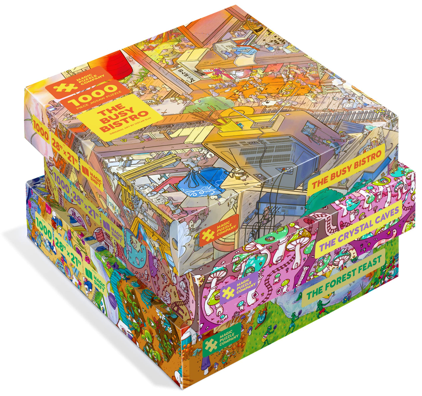 Magic Puzzles 3-Pack  Series Two  The Busy Bistro  The Crystal Caves  & The Forest Feast  1000 Piece Jigsaw Puzzles from The Magic Puzzle Company