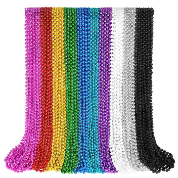 100 PCS Mardi Gras Beads Necklaces, 10 Colors 33 Inch Colorful Bead Necklaces Bulk Party Beads Necklace Round Beaded Necklaces f