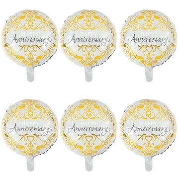 6 Pcs Anniversary Mylar Balloons Round Foil Helium Balloon Happy Birthday Party Decorations Supplies 18 Inch