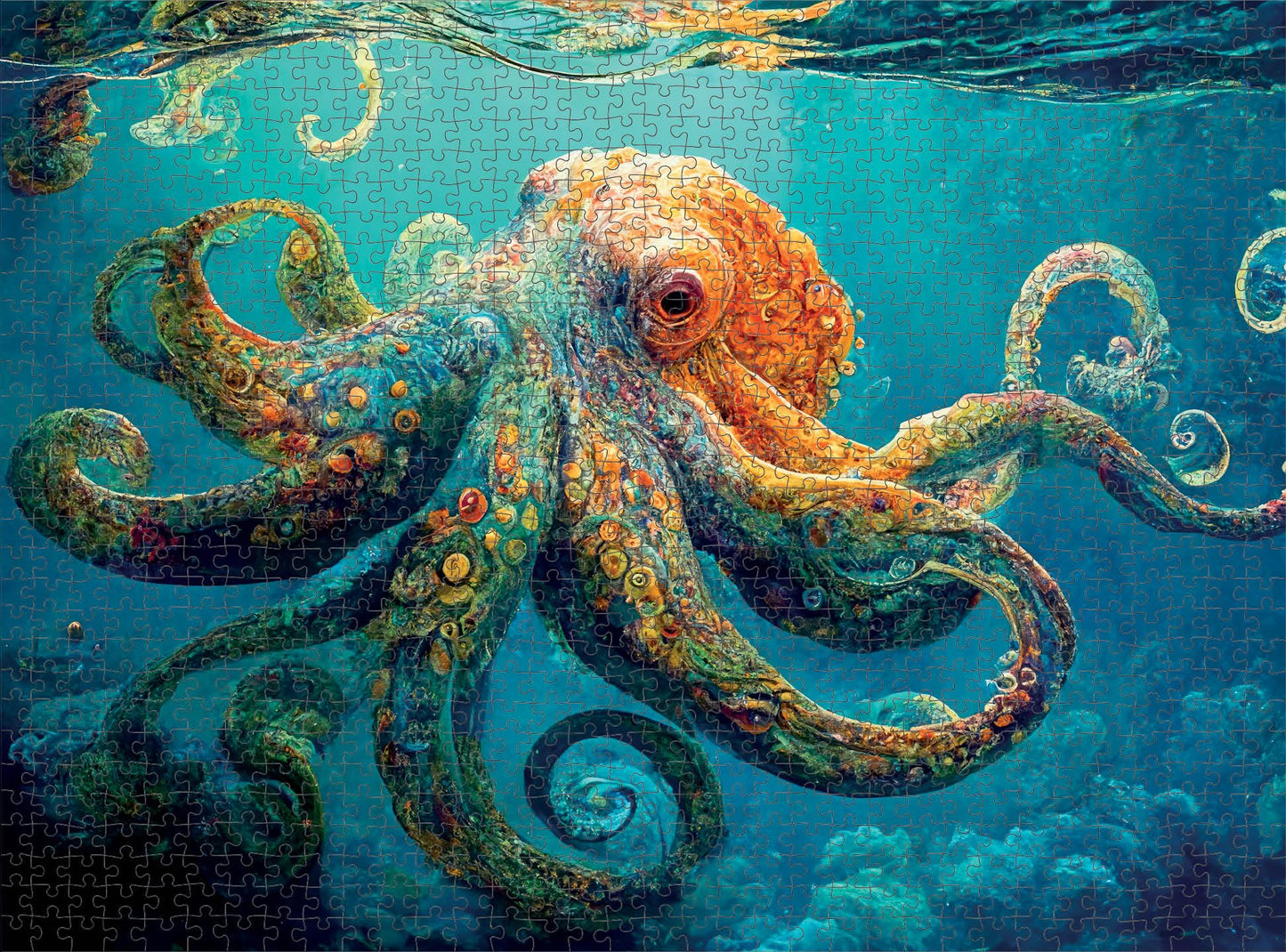 Cross & Glory 1000 Piece Jigsaw Puzzle - Deep Blue Octopus Odyssey, Large Size, Durable 1.8mm Cardboard, Unique Marine Artwork