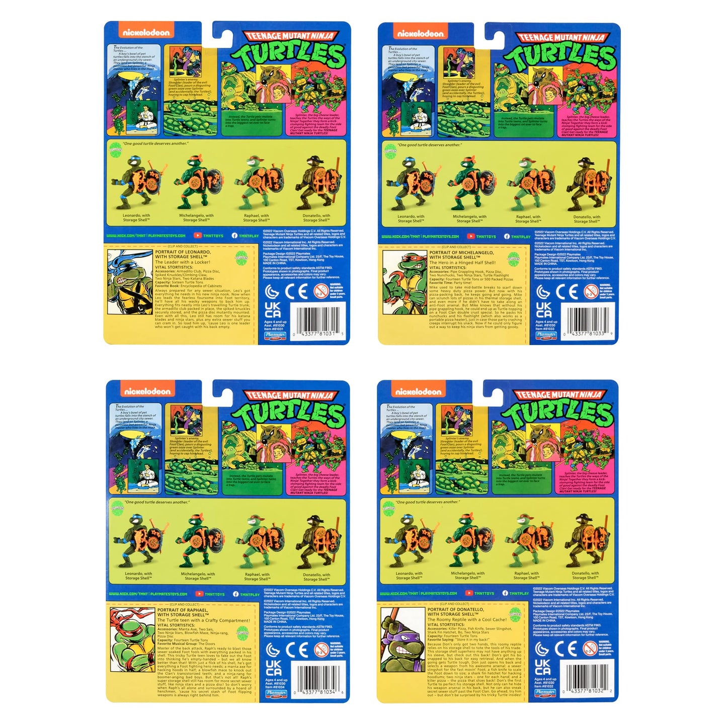 Teenage Mutant Ninja Turtles Classic 4" Turtles 4-Pack Figure Bundle - Multi Color, Plastic, Model 81324