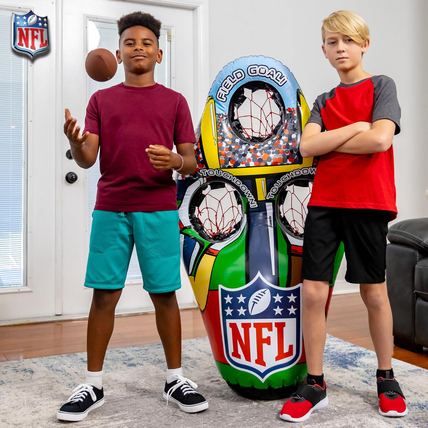 Franklin Sports NFL Inflatable Target Toss Game - Kids Mini Football tossing Game Set - Portable Indoor + Outdoor Toy Football Target + Mini Footballs - 51