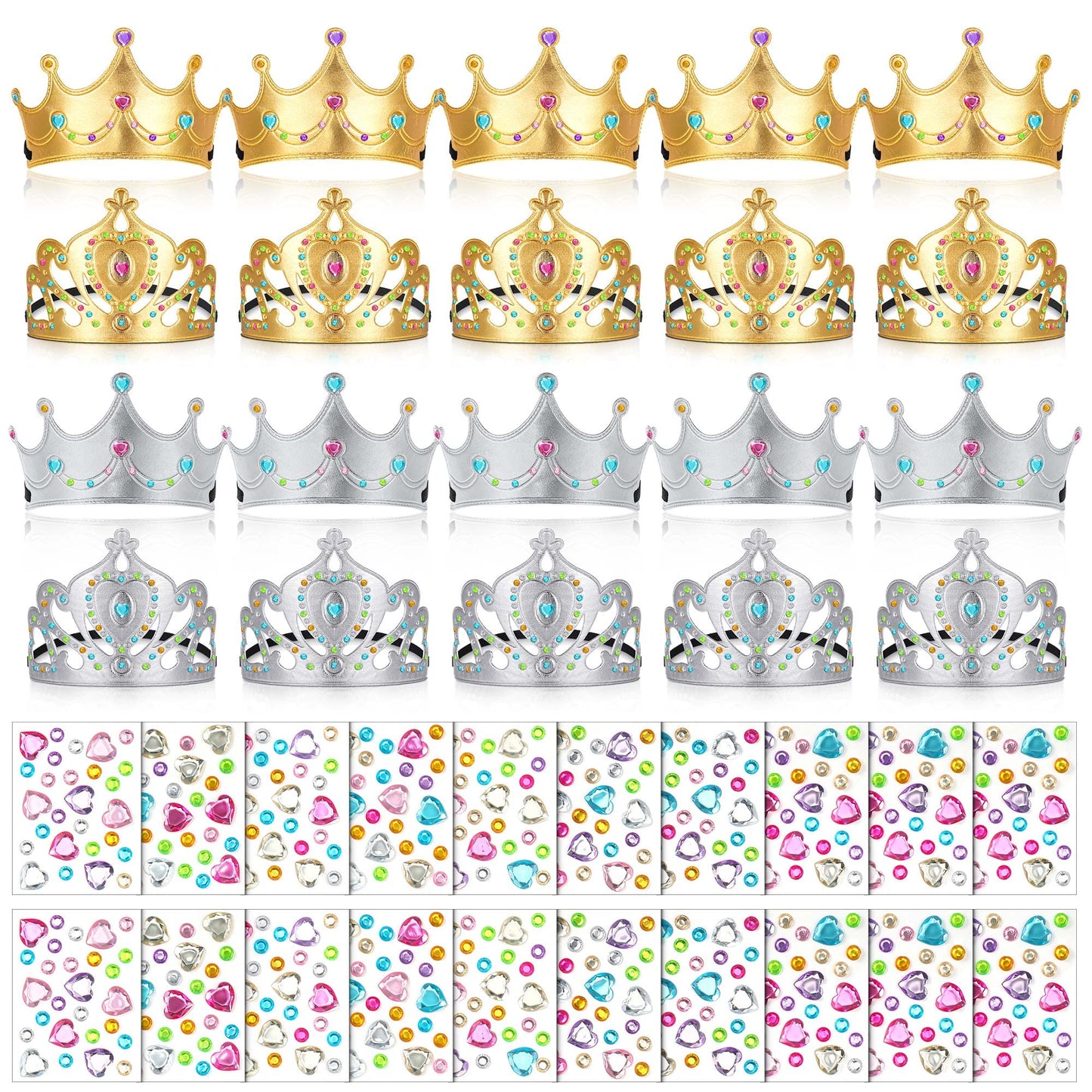Yaomiao 44 Pcs Foam Crowns for Kids Princess Tiaras Crowns Bulk Diamond Sticker Making Kits for Birthday Party Supplies (Bright 