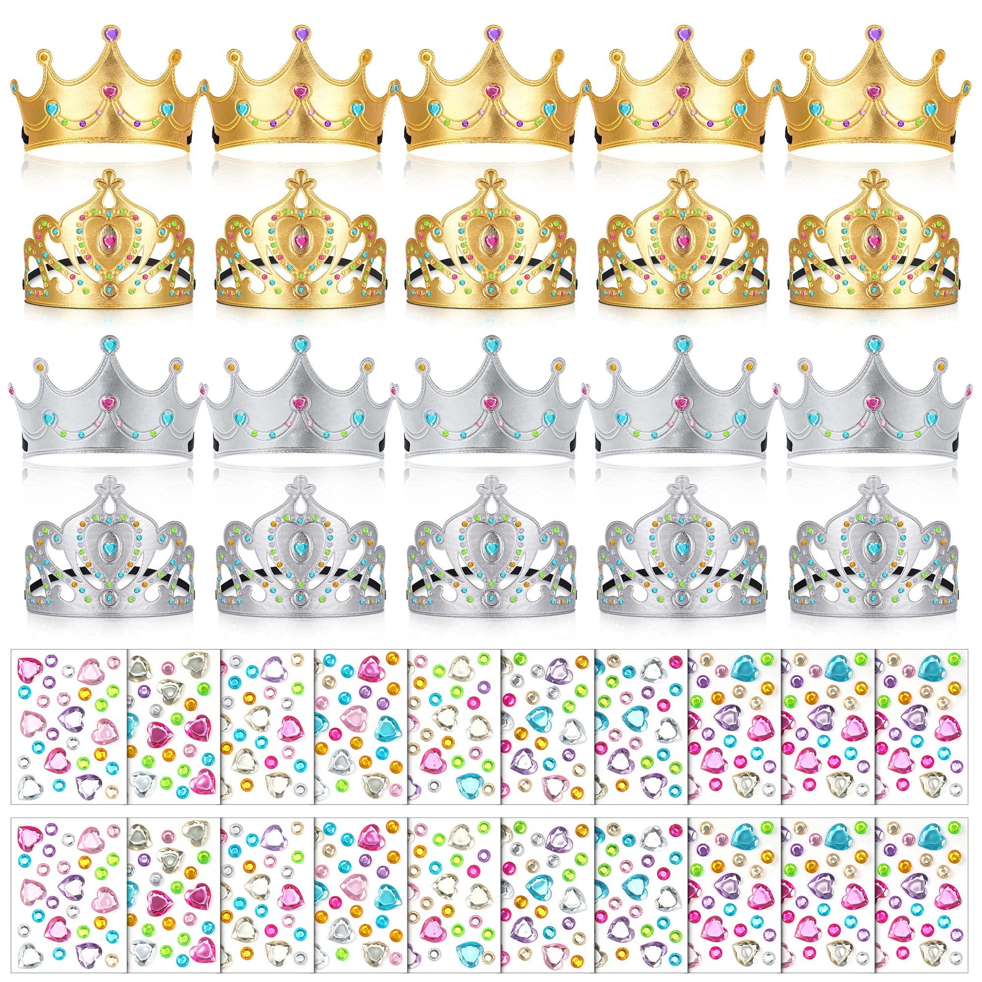 Yaomiao 44 Pcs Foam Crowns for Kids Princess Tiaras Crowns Bulk Diamond Sticker Making Kits for Birthday Party Supplies (Bright 
