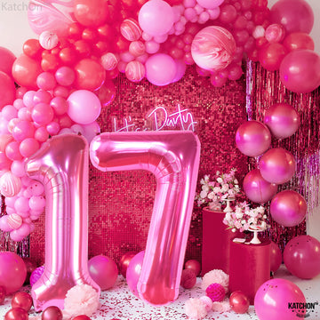 Katchon, Hot Pink 17 Balloon Numbers - Giant, 40 Inch | 17 Birthday Balloons | Hot Pink 17Th Birthday Decorations For Girls | Hot Pink 17 Balloons Numbers For Pink 17Th Birthday Party Decorations