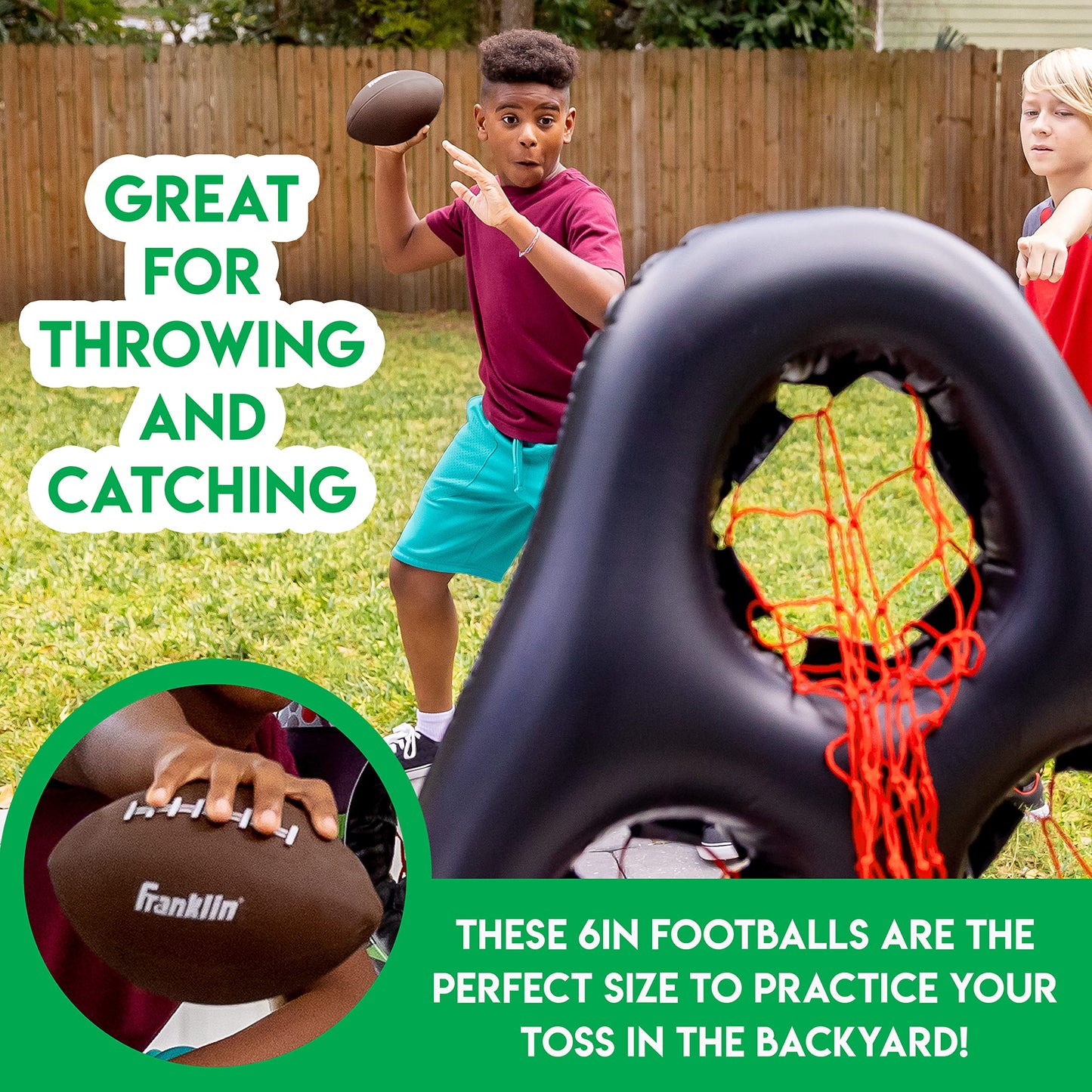 Franklin Sports Mini Footballs for Kids - (3) Inflatable Toy Replacement Footballs for Target Toss + Other tossing Games - 6 Plastic Inflatable Footballs with Air Pump - Perfect Kids Toy Football