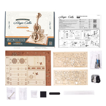 Robotime Wooden Music Box Puzzles For Adults Amk63 Magic Cello, 3D Wooden Puzzles For Adults/Teens Wooden Model Kits To Build, House Warming Musical Gift Hobby Kit Stem Toy Home Decor
