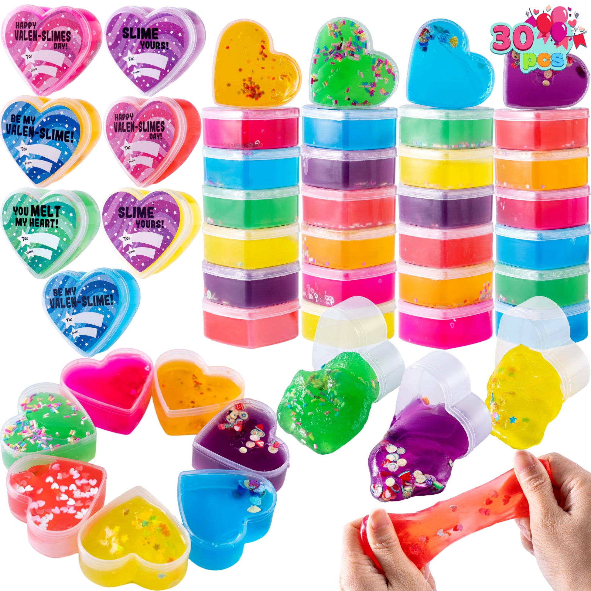 Joyin 30 Pcs Clear Slime Hearts For Kids Classroom Exchange Prizes, Party Favors, Gift Exchange
