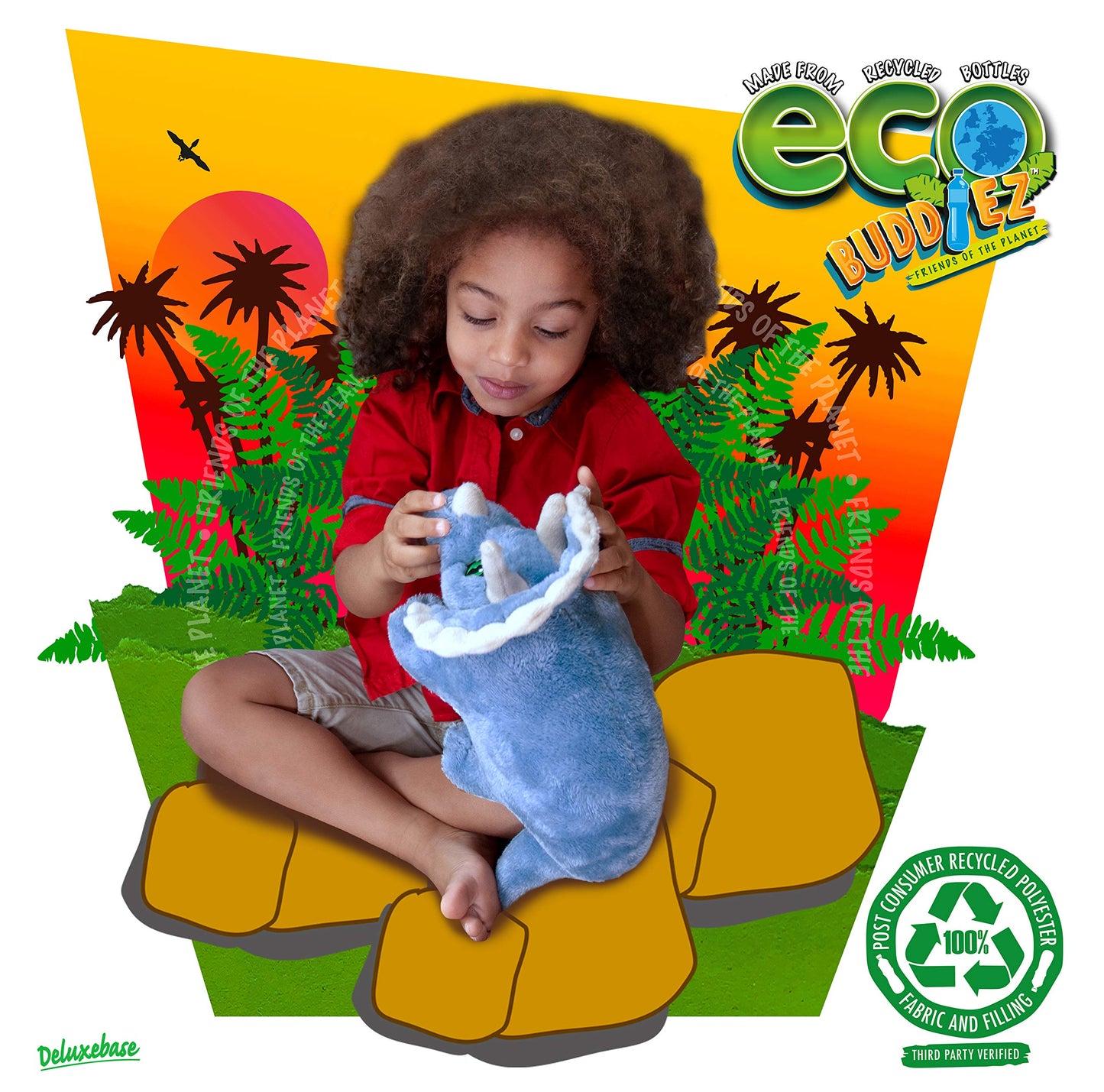 Ecobuddiez - Triceratops From Deluxebase. 12 Inch Triceratops Plush Toy. Eco Friendly Child Safe Dinosaur Stuffed Animal Made From Recycled Plastic Bottles.