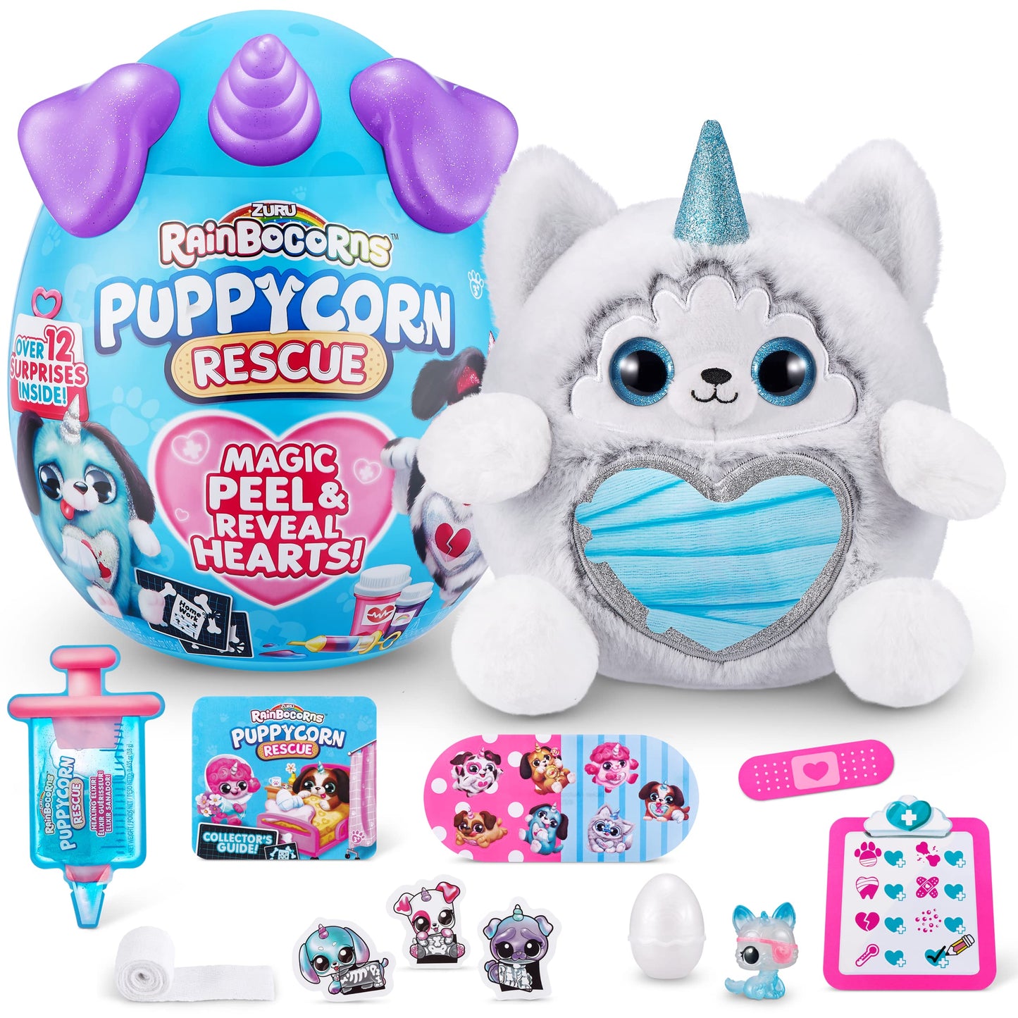 Rainbocorns Puppycorn Rescue (Husky) By Zuru, Collectible Plush, Stuffed Animal Girl Toys, Surprise Egg, Stickers, Syringe Slime, Ages 3+ For Girls, Children