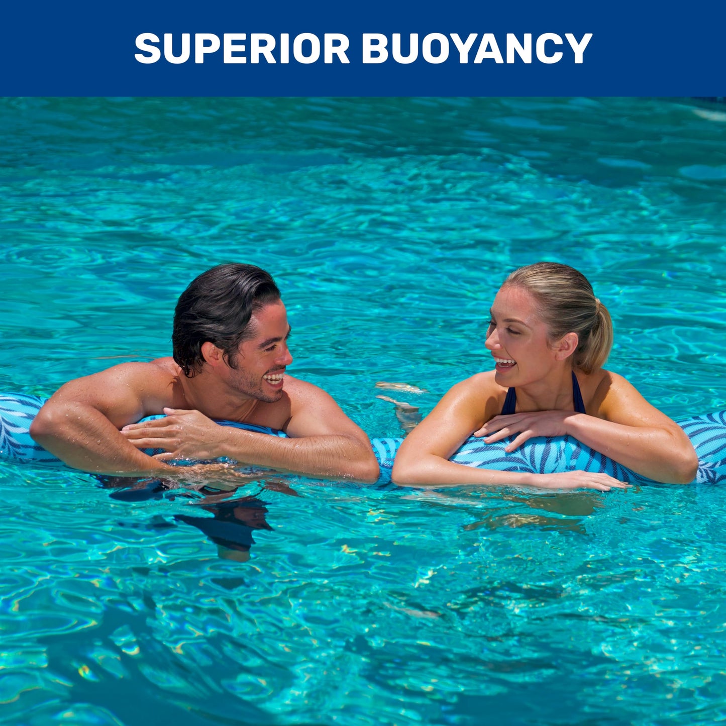 Aqua Oversized Inflatable Pool Noodle – Single – Soft Mesh Jumbo Noodle Pool Float – Blue/White Fern
