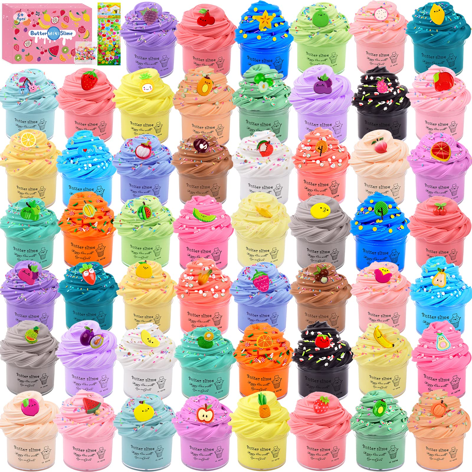 54 Pack Mini Butter Slime Kit for Girls Boys  Scented Fruit Party Favors  Soft and Non-Sticky  Stress Relief Putty Toys Kids Educational