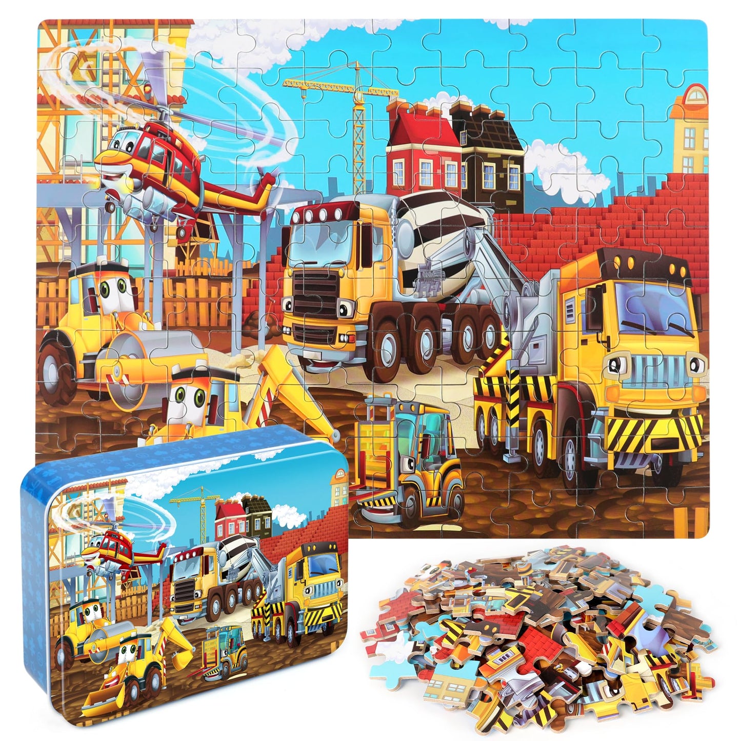 Lelemon Puzzles For Kids Ages 4-8 Construction Vehicles 100 Piece Puzzles For Kids Educational Jigsaw Puzzles Toys Gift For Boys Girls Age 4, 5, 6, 7, 8 Years Old