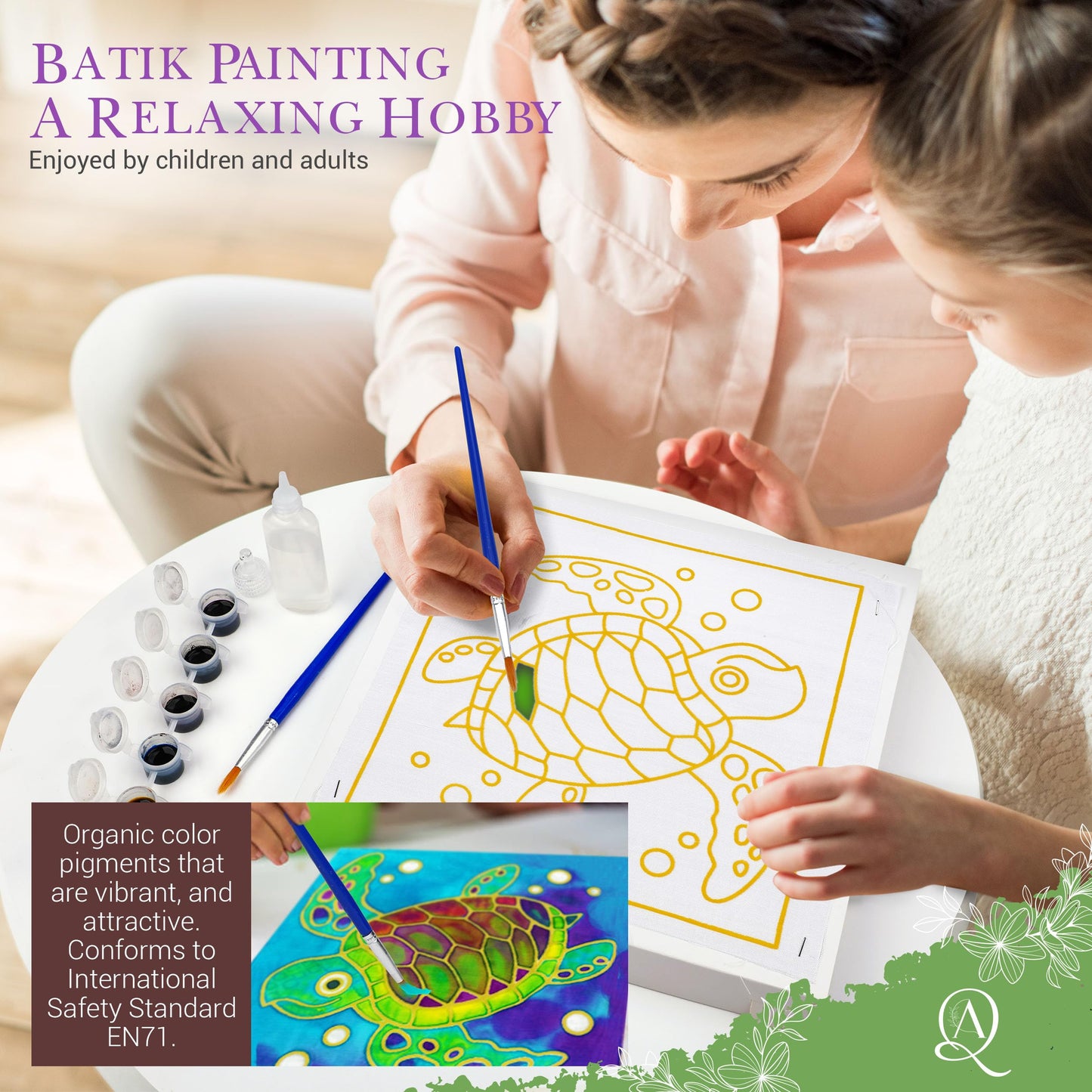 Malaysian Batik Organic Colors Painting 2-in-1 Kit (Fish, Sea Turtle) - Art Craft Painting Activity Kit Set for Adults and Kids