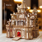 Wood Trick Dragon Castle Movable Wooden 3D Puzzles For Adults And Kids To Build - Red Led - Greensleeves Melody - Towers Rotating - Engineering Diy Project Mechanical Model Kits For Adults