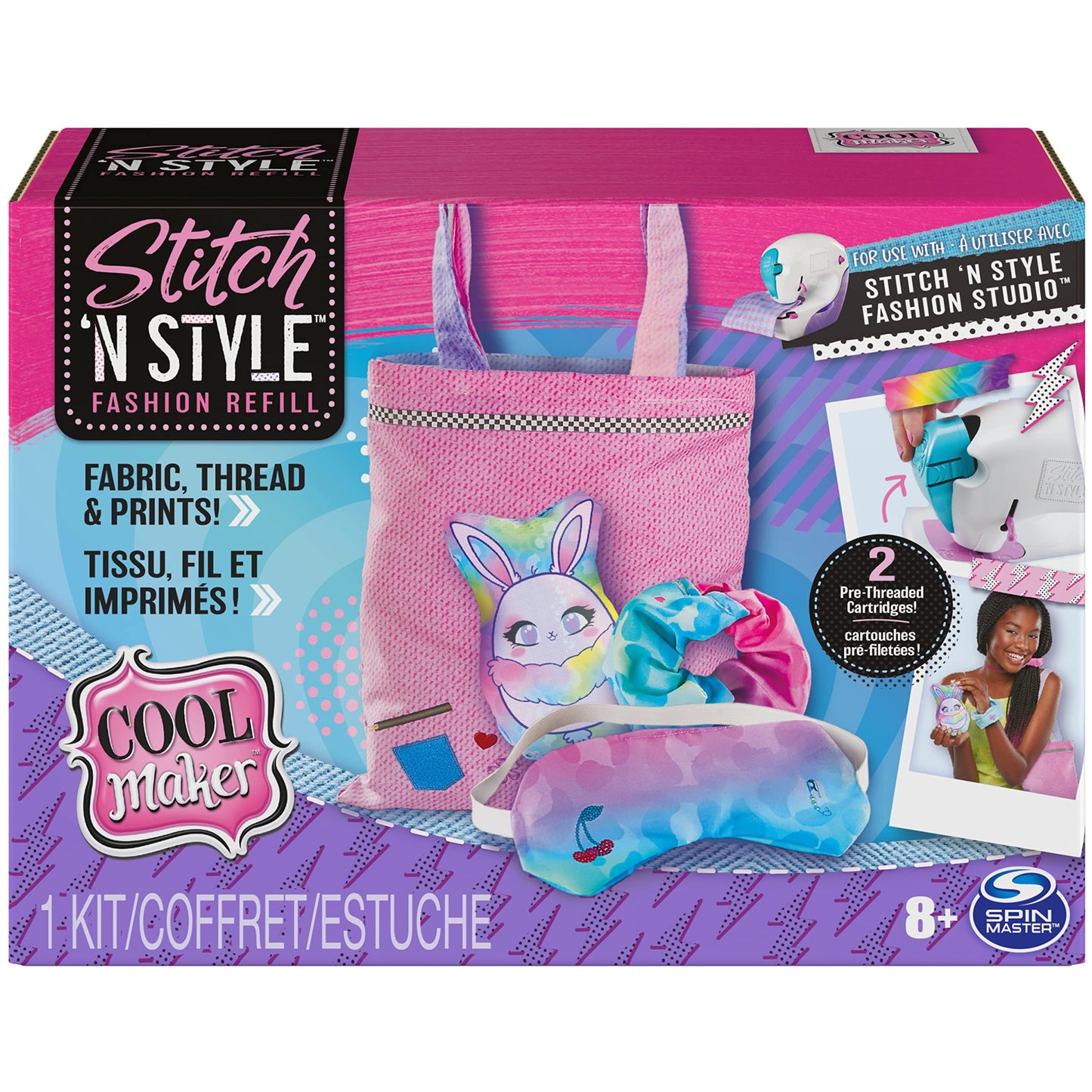 Cool Maker, Stitch ‘N Style Fashion Studio Refill With 2 Pre-Threaded Cartridges, Fabric And Water Transfer Prints, Arts & Crafts Kids Toys For Girls