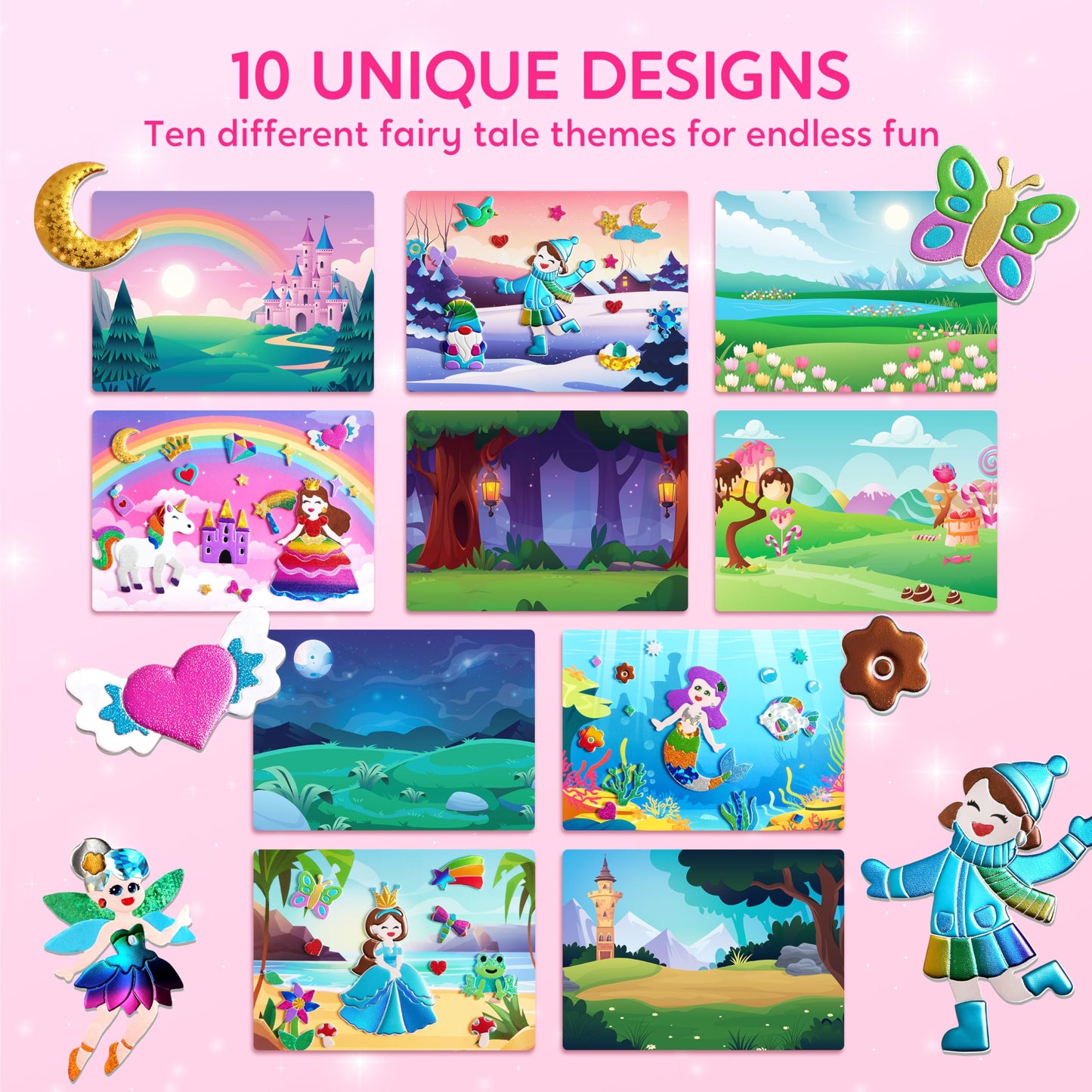 Klever Kits Princess Foil Art Kit for Kids - Arts & Crafts Supplies, Mess Free Coloring, Foil Foam Stickers, Creative Travel Toy