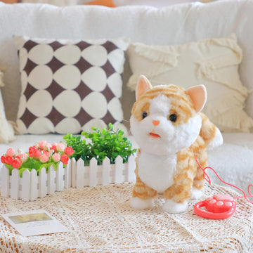 Easfan 12'' Walking Kitty Electric Interactive Talking Musical Cat Plush Toy With Remote Control Leash Meowing Tail Wagging Chri