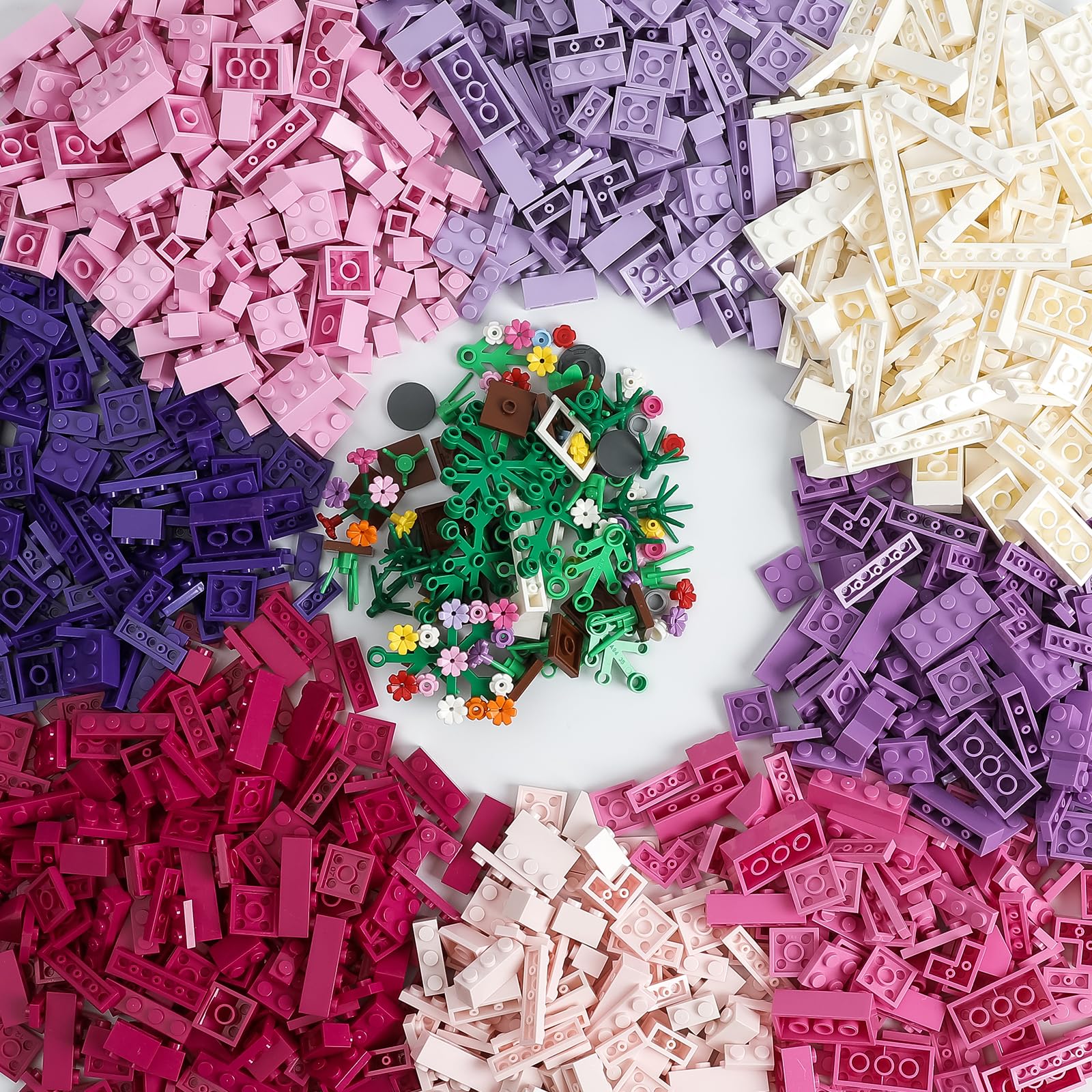 1800Pcs Building Bricks  Classic Bulk Small Blocks  Classic Building Bricks Set Basic Building Blocks(Pink Purple White)