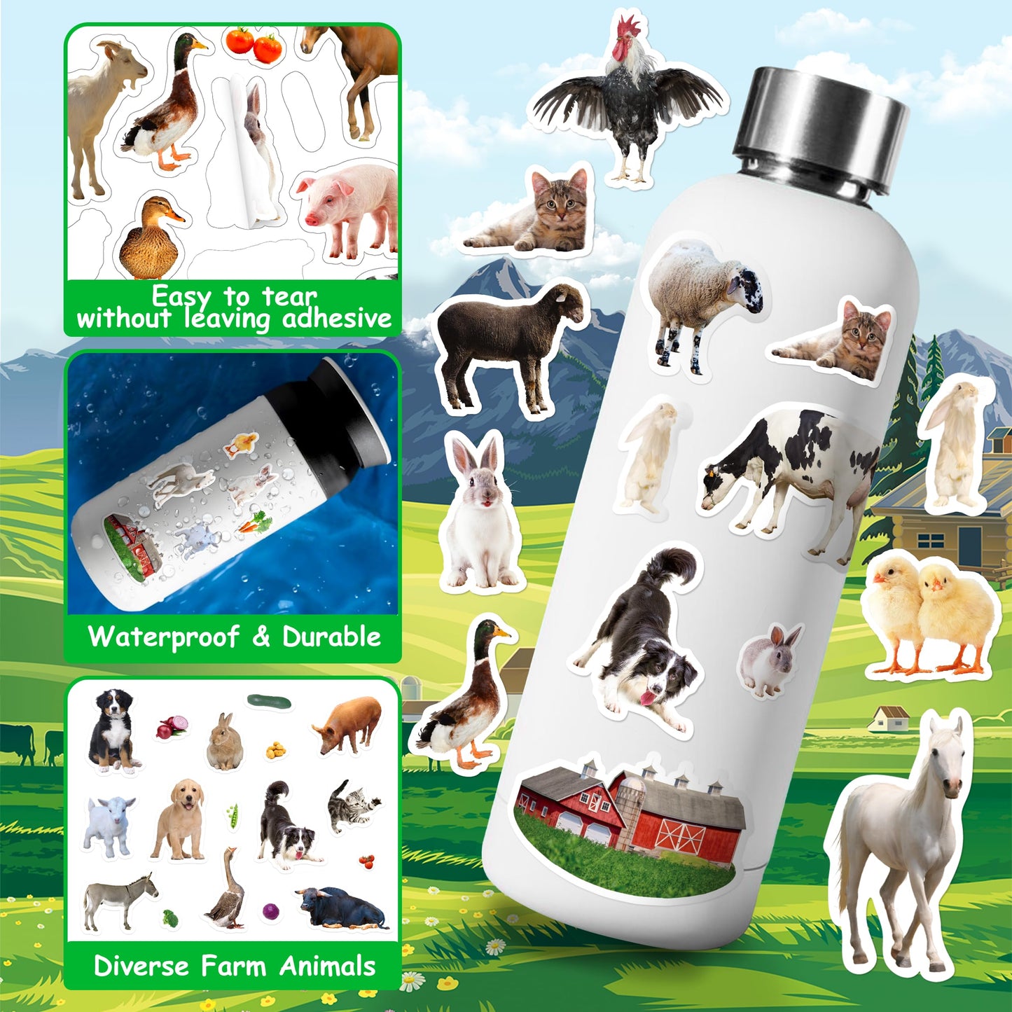 Linaye 24 Sheets Farm Stickers For Kids, 1270 Pcs Farm Animal Stickers For Scrapbooking,Water Bottles,Envelopes,Laptop, Cow Hors