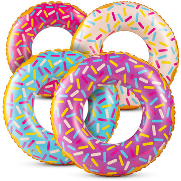 Inflatable Donuts - Pack Of 4 24 Inch Donut Pool Float For Kids Pool Tube, Assorted Swim Rings With Sprinkles For Pool Floaties For Kids, Donut Party Decorations, Donut Floaties For Kids Party Favors