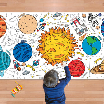 OHOME Space Giant Coloring Poster/Tablecloth - Space Themed Party Decorations - 30 x 72 Inches Jumbo Coloring Banner Kids Crafts