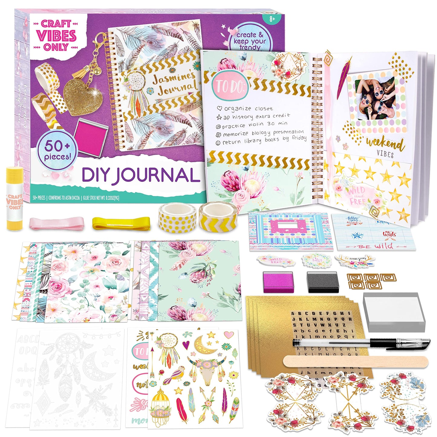 Good Vibes Journal DIY Set by Craft Vibes Only - Personalized Diary - Custom Journals for Girls - Creative Writing Scrapbook Kit