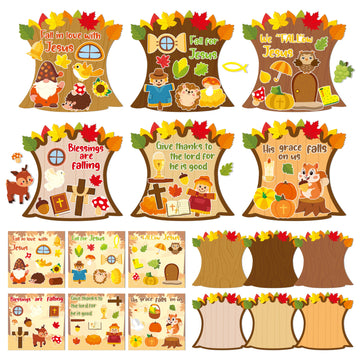 Cy2Side 12Pcs Fall Woodland Religious Stickers Scene For Kids, Make A Fall Christian Sticker Scene With Fox Cross Make Your Own Fall Religious Sticker Scene Art Craft Diy Autumn Sunday School Activity