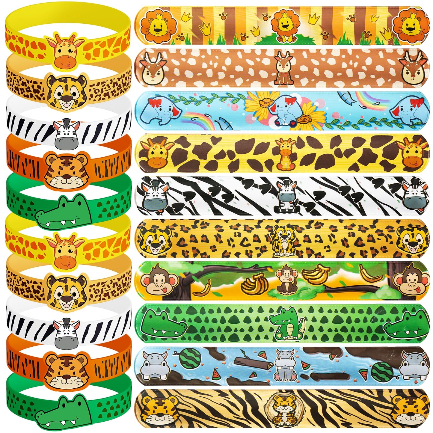 Dmight Jungle Safari Party Favors 30 Pcs Wild Animals Slap Bracelets And Rubber Wristband For Kids Birthday Gifts, Wild Theme Pa