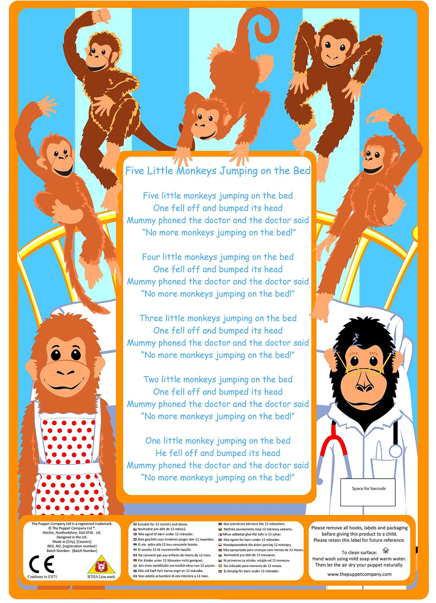 The Puppet Company Favourite Song Mitts Five Little Monkeys Hand Puppet