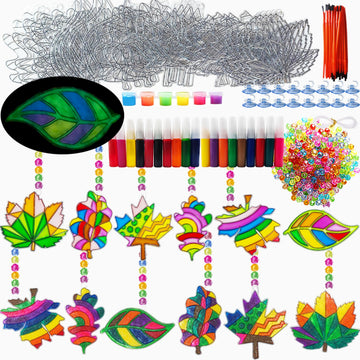 Ayhuhra 30 Sets Fall Maple Leaf Suncatcher Crafts Kits DIY Glow in The Dark Window Art Paint Kit Fall Leave Sun Catchers for Cla