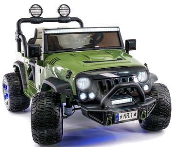 Two (2) Seater Ride On Kids Car Truck W/Remote | Large 12V Battery Licensed Kid Car To Drive 3 Speeds, Leather Seat, Mp3 Music By Bluetooth, Fm Radio, Rubber Tires (Army Green, Two Seater)