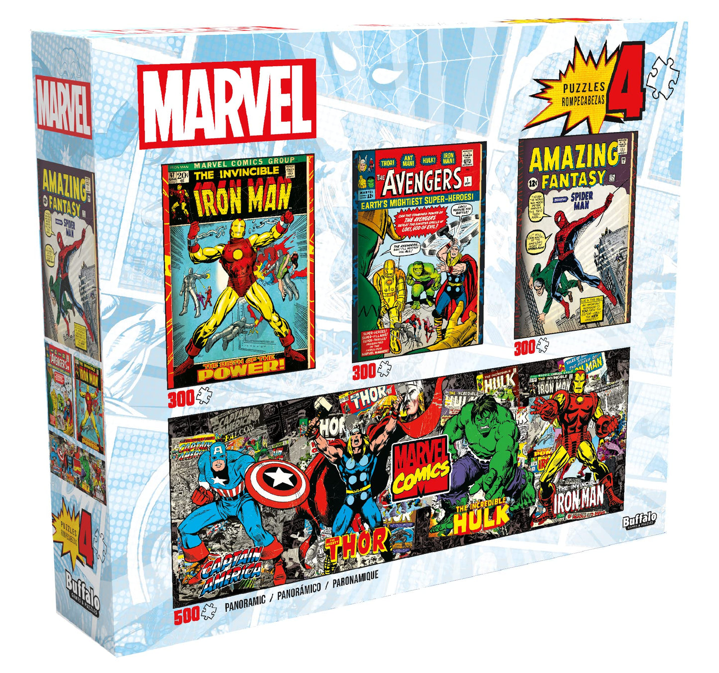 Buffalo Games - Marvel - 4 X 1 Multipack - Comics - Multi Piece Jigsaw Puzzle For Adults -Challenging Puzzle Perfect For Game Nights - Finished Size Varies