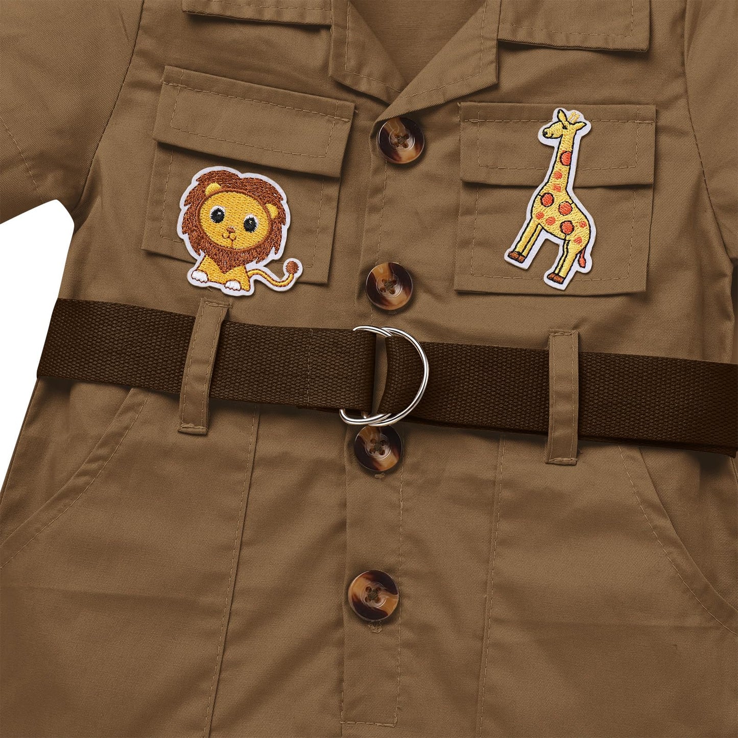 Baby Safari Outfit Wild One Birthday Outfit Girl Short Sleeve Safari Jumpsuit With Hat Toddler Zoo Keeper Costume Brown 18-24 Mo