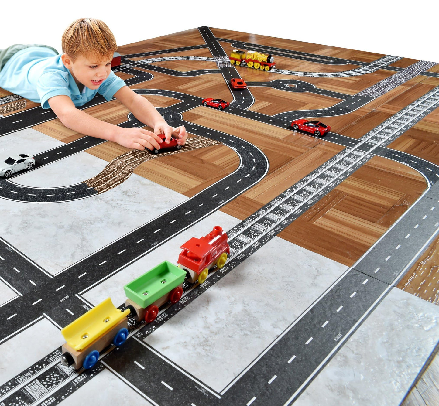 InRoad Toys PlayTape Road Tape - 36 Curves, 2" Wide, Black, No Residue, Sticks to Flat Surfaces
