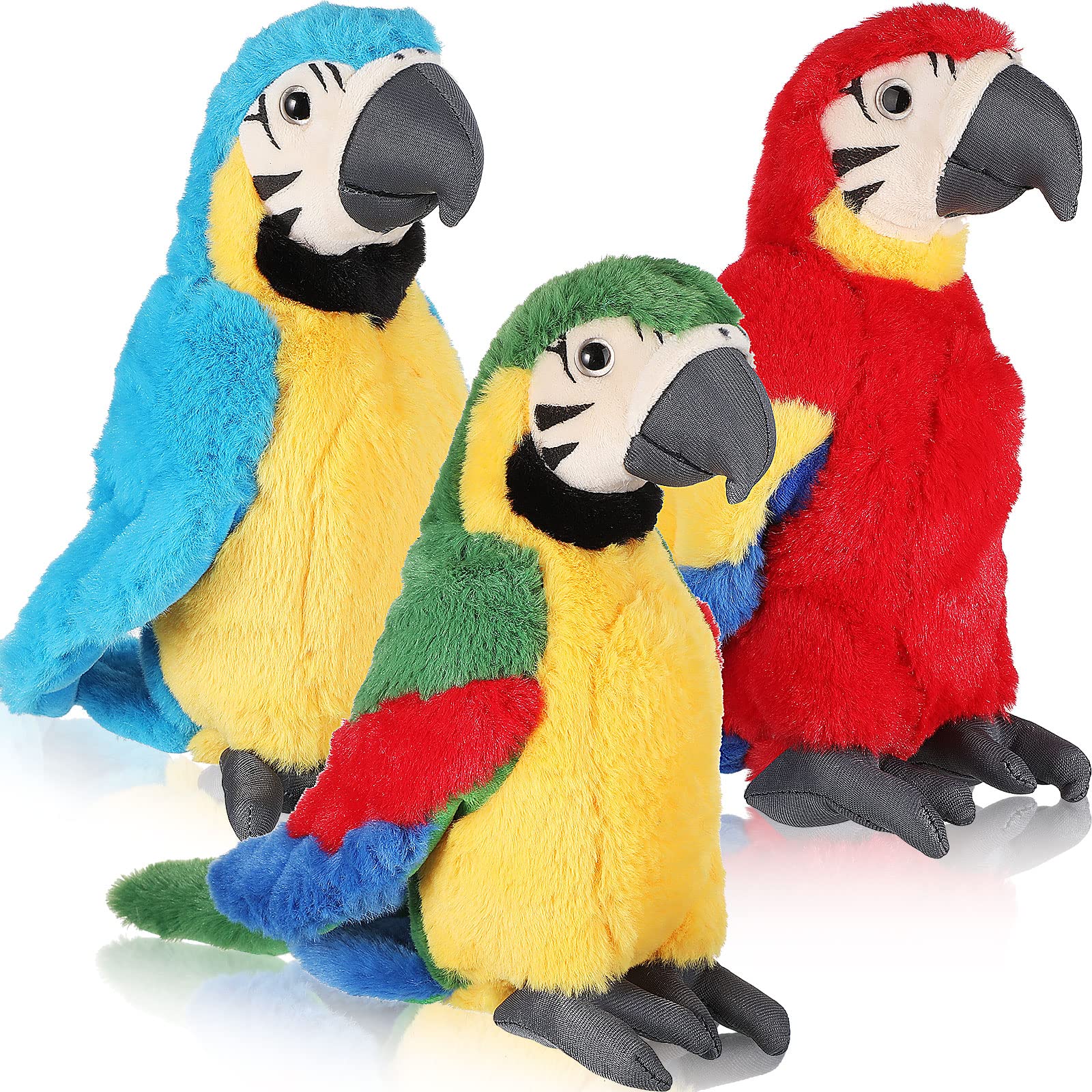 Jexine 3 Pcs Macaw Parrot Plush Toy Soft Stuffed Animal Toy Bird Stuffed Animal Blue Red Stuffed Parrot For Gifts Doll, 9.8 Inch